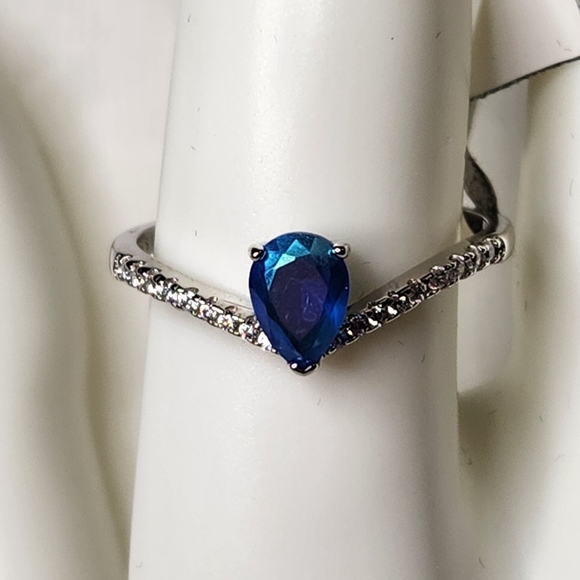 🍒 Blue Opal Wishbone Ring S925 Sz.9 - Picture 1 of 2